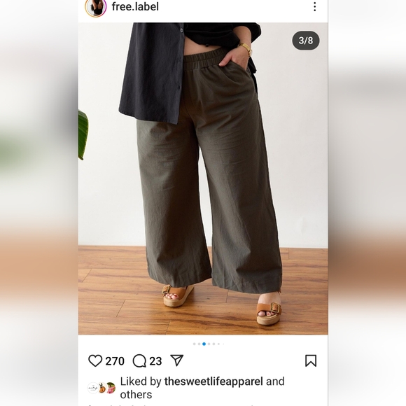 Free Label Loretta Wide Leg Pants Cotton Crepe Green L - Picture 6 of 7